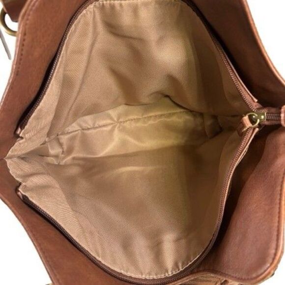 The Sak Sierra Brown Tooled Leather Shopper Tote Shoulder Bag Purse w/Tassel - Picture 7 of 16